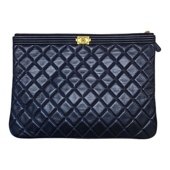 Chanel Blue Quilted Leather Clutch - Picture 1 of 10
